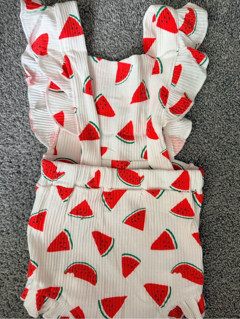 White Watermelon Print Ruffle One-Piece - Picture 6 of 8